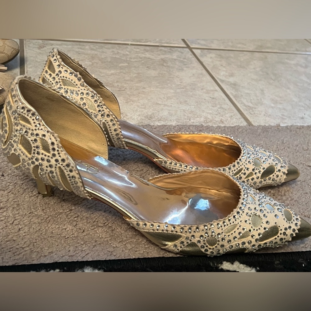 Golden kitten heels